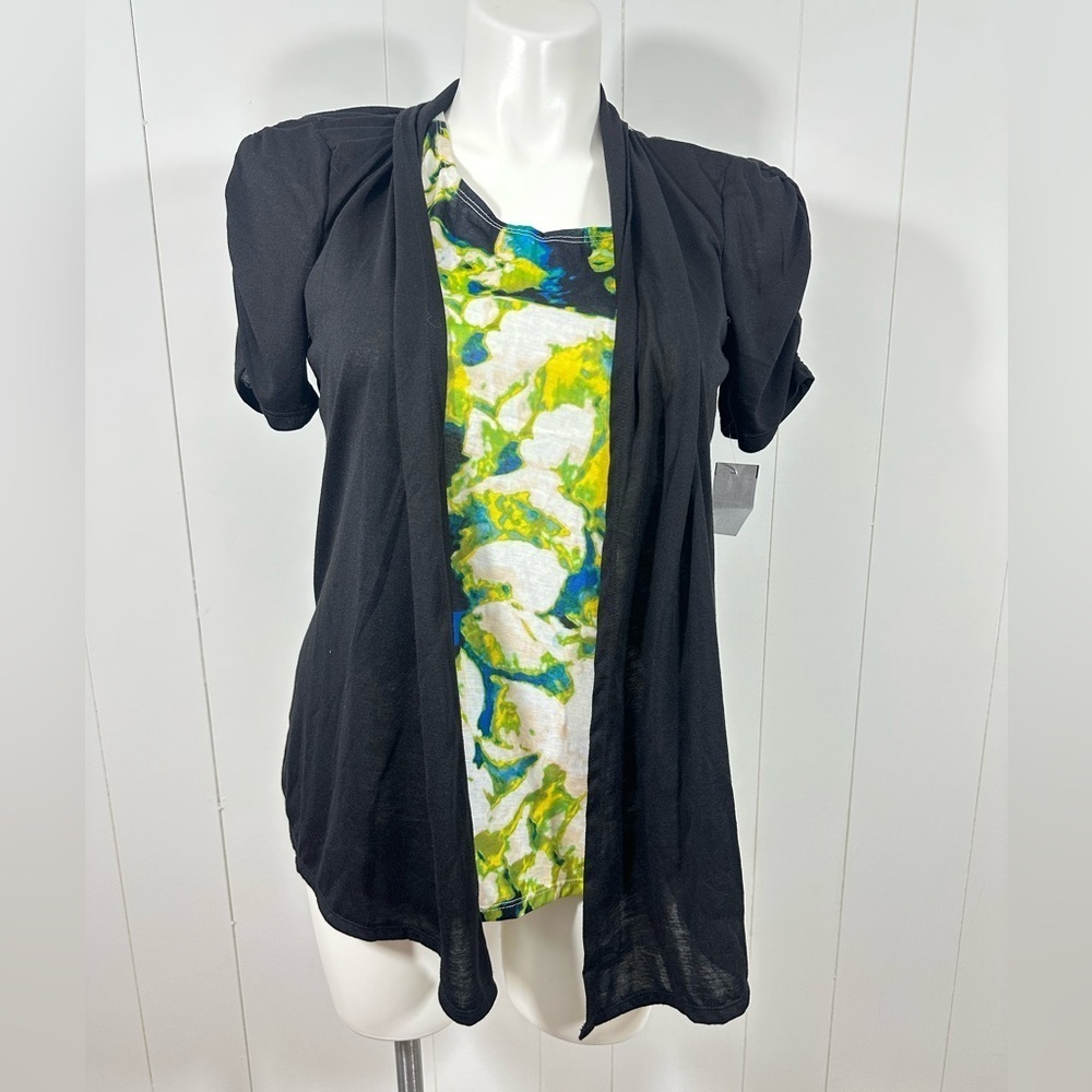 NWT Karen Brooks women’s  2 In 1 Black Multicolor Top Shirt Casual Sz Large L